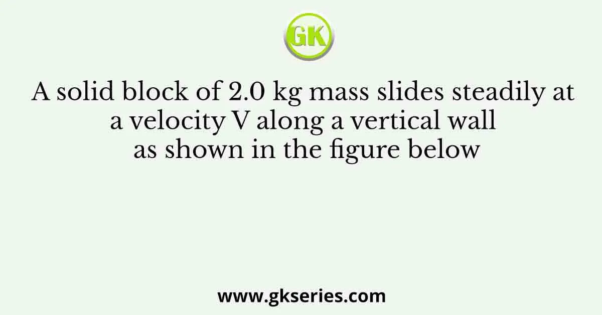 A solid block of 2.0 kg mass slides steadily at a velocity V along a vertical wall as shown in the figure below