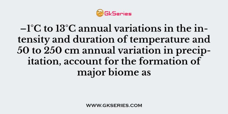 –1°C to 13°C annual variations in the intensity and duration of temperature and 50 to 250 cm annual variation in precipitation, account for the formation of major biome as