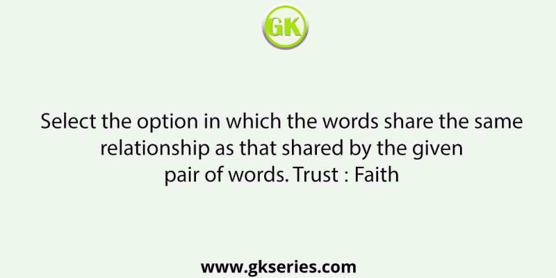 Select the option in which the words share the same relationship as that shared by the given pair of words. Trust ∶ Faith
