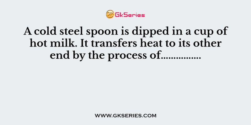 A cold steel spoon is dipped in a cup of hot milk. It transfers heat to its other end by the process of…………….