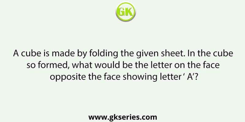 A cube is made by folding the given sheet. In the cube so formed, what would be the letter on the face opposite the face showing letter ‘ A’?
