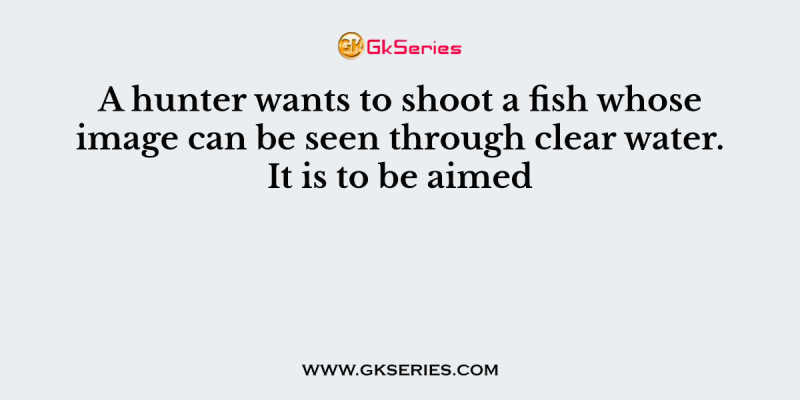 A hunter wants to shoot a fish whose image can be seen through clear water. It is to be aimed