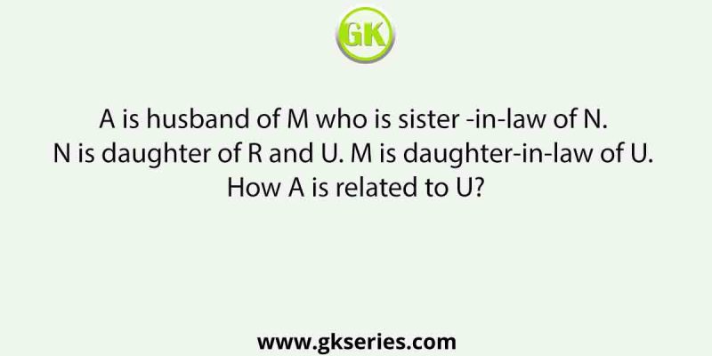 A is husband of M who is sister -in-law of N. N is daughter of R and U. M is daughter-in-law of U. How A is related to U?