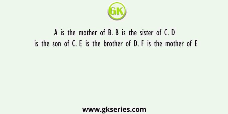 A is the mother of B. B is the sister of C. D is the son of C. E is the brother of D. F is the mother of E