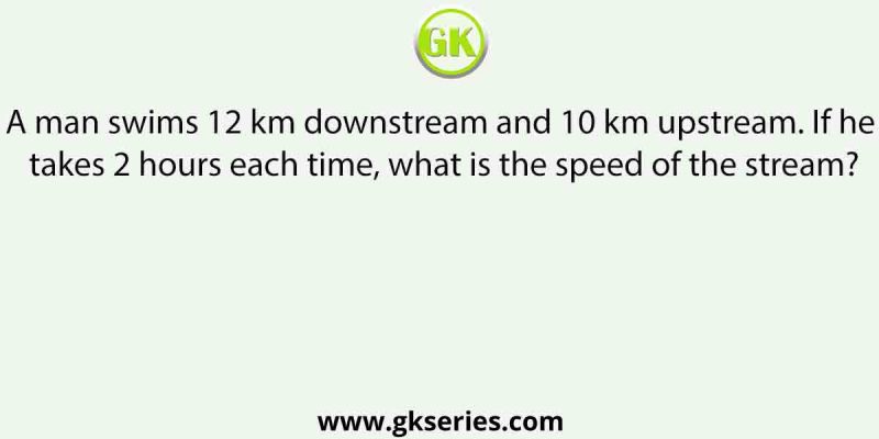 A man swims 12 km downstream and 10 km upstream. If he takes 2 hours each time, what is the speed of the stream?