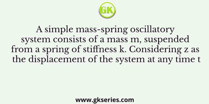 A simple mass-spring oscillatory system consists of a mass m, suspended from a spring of stiffness k. Considering z as the displacement of the system at any time t