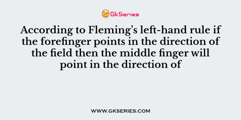 According to Fleming’s left-hand rule if the forefinger points in the direction of the field then the middle finger will point in the direction of