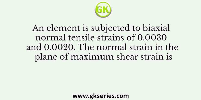 An element is subjected to biaxial normal tensile strains of 0.0030 and 0.0020. The normal strain in the plane of maximum shear strain is