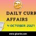 Daily Current Affairs Quiz – 4 October 2021 | Gkseries