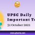 UPSC Daily Static Quiz – 31 October 2021 | Gkseries