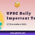 UPSC Daily Static Quiz – 17 November 2021 | Gkseries