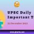 UPSC Daily Static Quiz – 25 December 2021