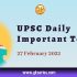 UPSC Daily Static Quiz – 27 February 2022