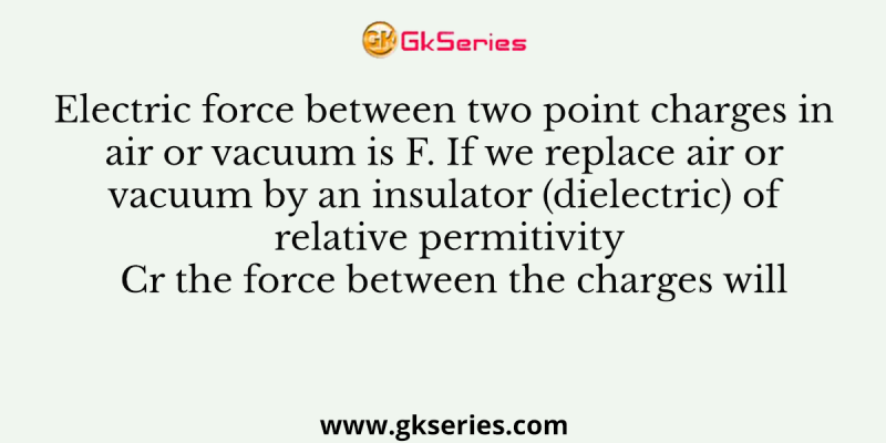 Electric force between two point charges in air or vacuum is F. If we replace air or vacuum by an insulator (dielectric) of relative permitivity Cr the force between the charges will
