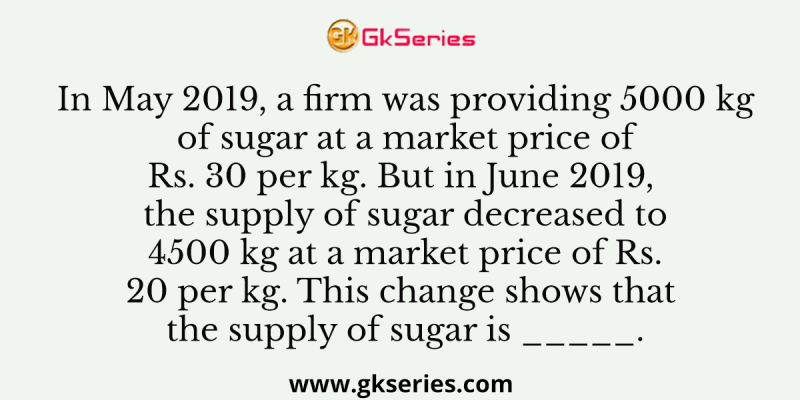 In May 2019, a firm was providing 5000 kg of sugar at a market price of Rs. 30 per kg. But in June 2019, the supply of sugar decreased to 4500 kg at a market price of Rs. 20 per kg. This change shows that the supply of sugar is _____.