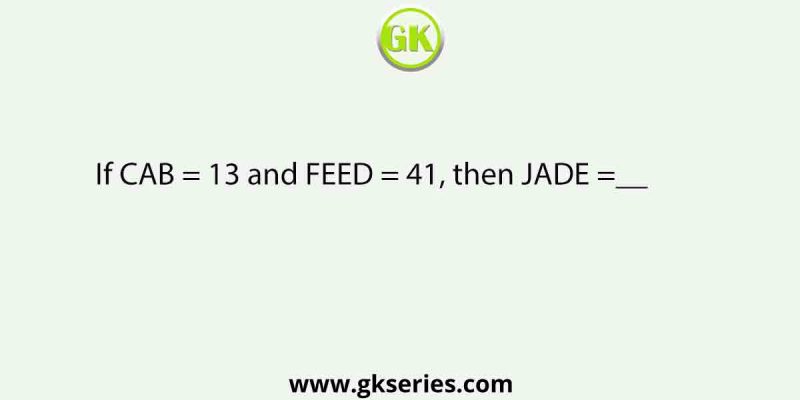 If CAB = 13 and FEED = 41, then JADE =__          