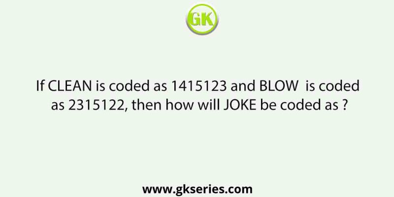 If CLEAN is coded as 1415123 and BLOW is coded as 2315122, then how will JOKE be coded as ?