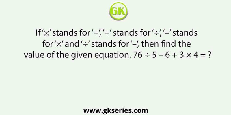 If ‘×’ stands for ‘+’, ‘+’ stands for ‘÷’, ‘–’ stands for ‘×’ and ‘÷’ stands for ‘–’, then find the value of the given equation.