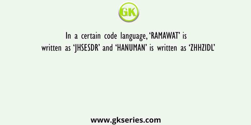 In a certain code language, ‘RAMAWAT’ is written as ‘JHSESDR’ and ‘HANUMAN’ is written as ‘ZHHZIDL’