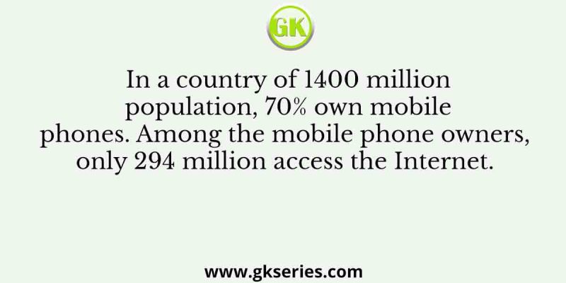 In a country of 1400 million population, 70% own mobile phones. Among the mobile phone owners, only 294 million access the Internet.