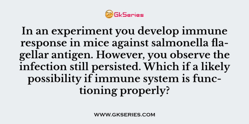 In an experiment you develop immune response in mice against salmonella flagellar antigen. However, you observe the infection still persisted. Which if a likely possibility if immune system is functioning properly?