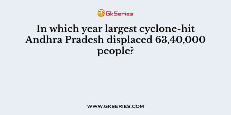 In which year largest cyclone-hit Andhra Pradesh displaced 63,40,000 people?