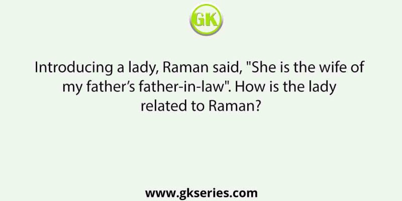 Introducing a lady, Raman said, “She is the wife of my father’s father-in-law”. How is the lady related to Raman?