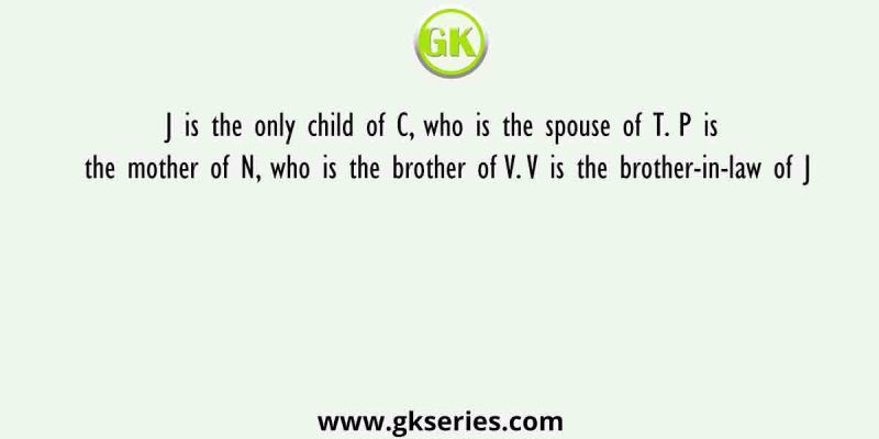 J is the only child of C, who is the spouse of T. P is the mother of N, who is the brother of V. V is the brother-in-law of J