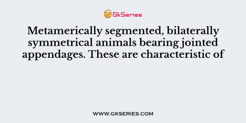 Metamerically segmented, bilaterally symmetrical animals bearing jointed appendages. These are characteristic of