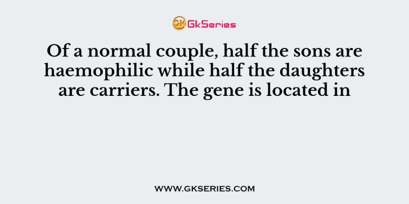 Of a normal couple, half the sons are haemophilic while half the daughters are carriers. The gene is located in