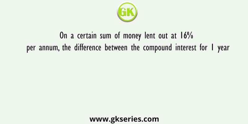 On a certain sum of money lent out at 16% per annum, the difference between the compound interest for 1 year