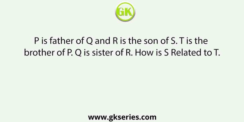 P is father of Q and R is the son of S. T is the brother of P. Q is sister of R. How is S Related to T.