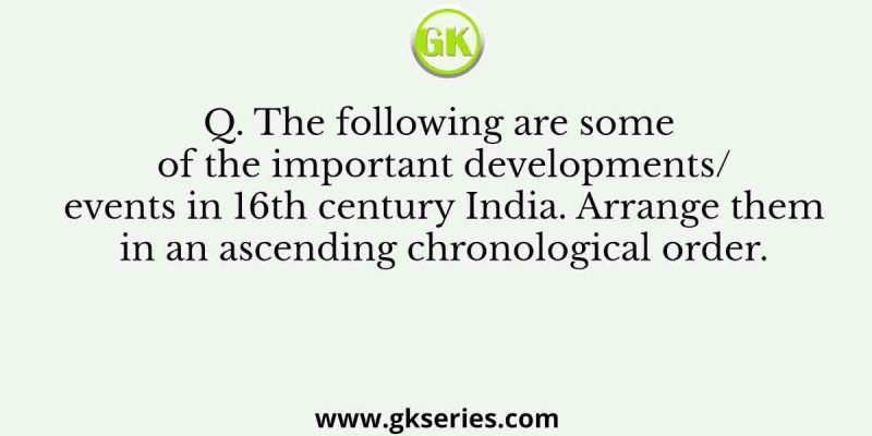 The following are some of the important developments/ events in 16th century India. Arrange them in