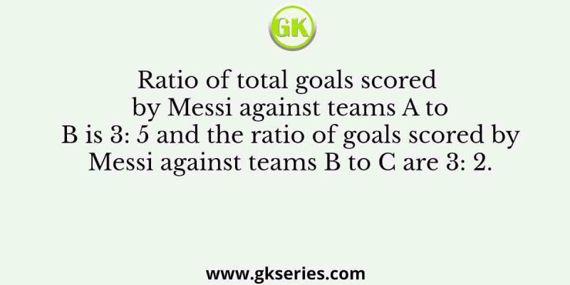 Ratio of total goals scored by Messi against teams A to B is 3: 5 and the ratio of goals scored by Messi against teams B to C are 3: 2.