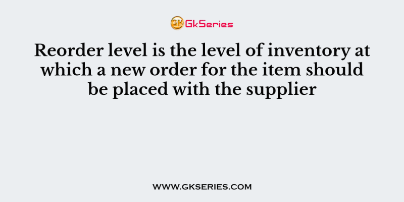 Reorder level is the level of inventory at which a new order for the item should be placed with the supplier