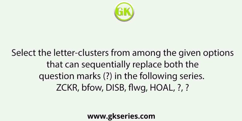 Select the letter-clusters from among the given options that can sequentially replace both the question marks (?) in the following series. ZCKR, bfow, DISB, flwg, HOAL, ?