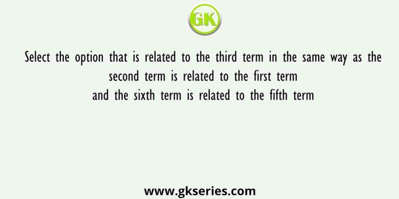 Select the option that is related to the third term in the same way as the second term is related to the first term and the sixth term is related to the fifth term