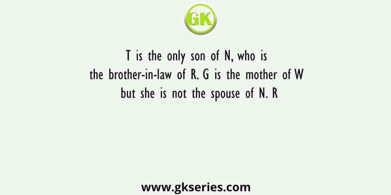 T is the only son of N, who is the brother-in-law of R. G is the mother of W but she is not the spouse of N. R