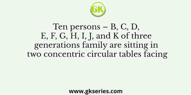 Ten persons – B, C, D, E, F, G, H, I, J, and K of three generations family are sitting in two concentric circular tables facing