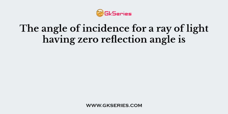 The angle of incidence for a ray of light having zero reflection angle is