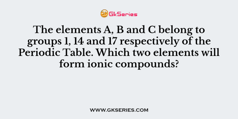 The elements A, B and C belong to groups 1, 14 and 17 respectively of the Periodic Table. Which two elements will form ionic compounds?