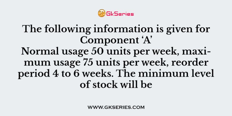 The following information is given for Component ‘A’. The following information is given for Component ‘A’