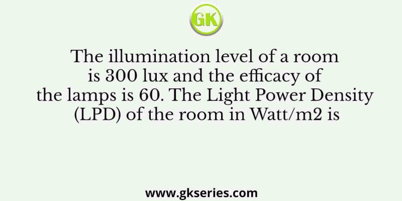 The illumination level of a room is 300 lux and the efficacy of the lamps is 60. The Light Power Density (LPD) of the room in Watt/m2 is