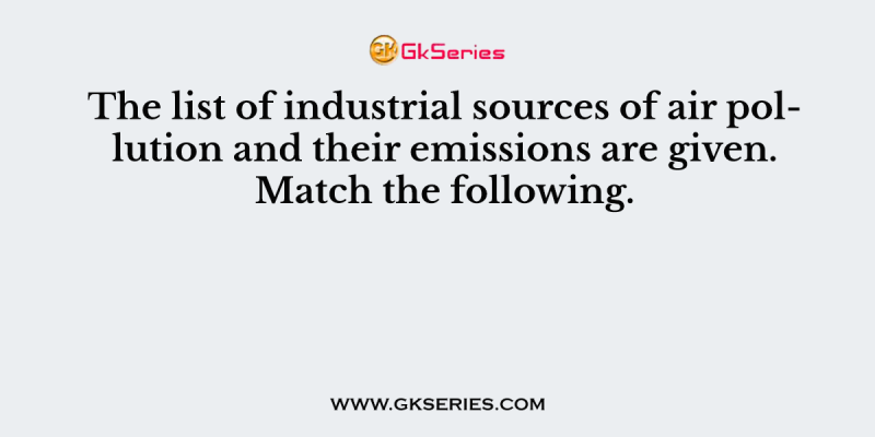 The list of industrial sources of air pollution and their emissions are given. Match the following.