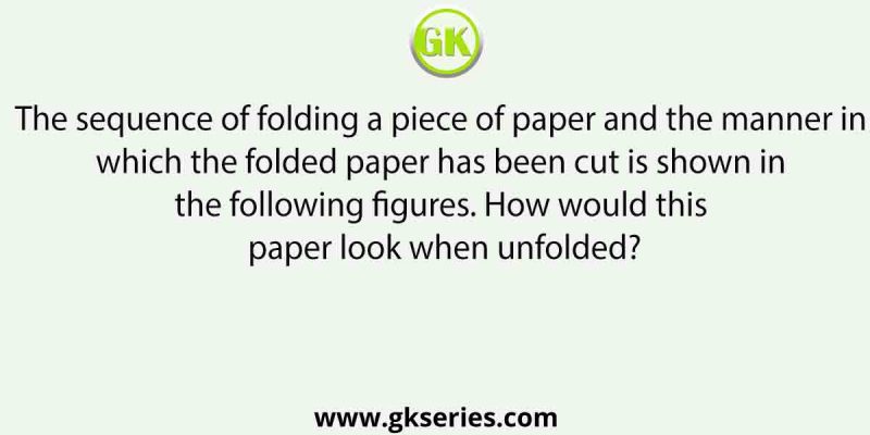 The sequence of folding a piece of paper and the manner in which the folded paper has been cut is shown in the following figures. How would this paper look when unfolded?