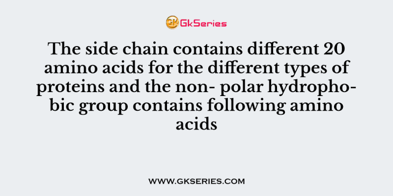 The side chain contains different 20 amino acids for the different types of proteins and the non- polar hydrophobic group contains following amino acids …