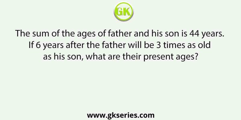 The sum of the ages of father and his son is 44 years. If 6 years after the father will be 3 times as old as his son, what are their present ages?