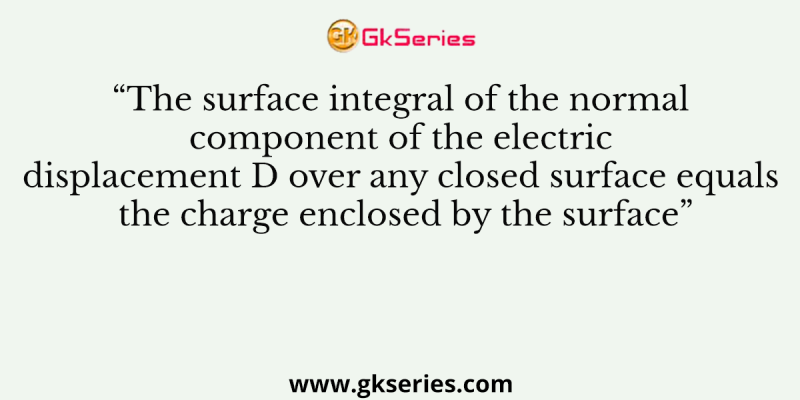 “The surface integral of the normal component of the electric displacement D over any closed surface equals the charge enclosed by the surface”