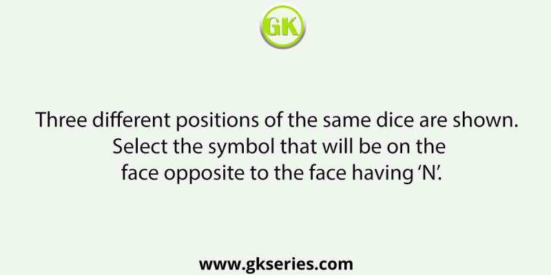 Three different positions of the same dice are shown. Select the symbol that will be on the face opposite to the face having ‘N’.