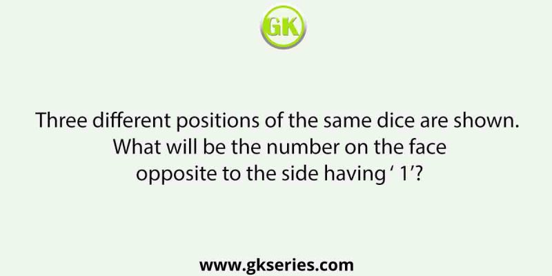 Three different positions of the same dice are shown. What will be the number on the face opposite to the side having ‘ 1’?